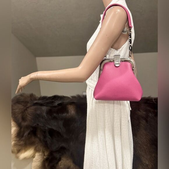 Pink Togo Calfskin Handmade Unique Rivet Frame Purse, Shoulder Bag, Crossbody - Picture 4 of 16